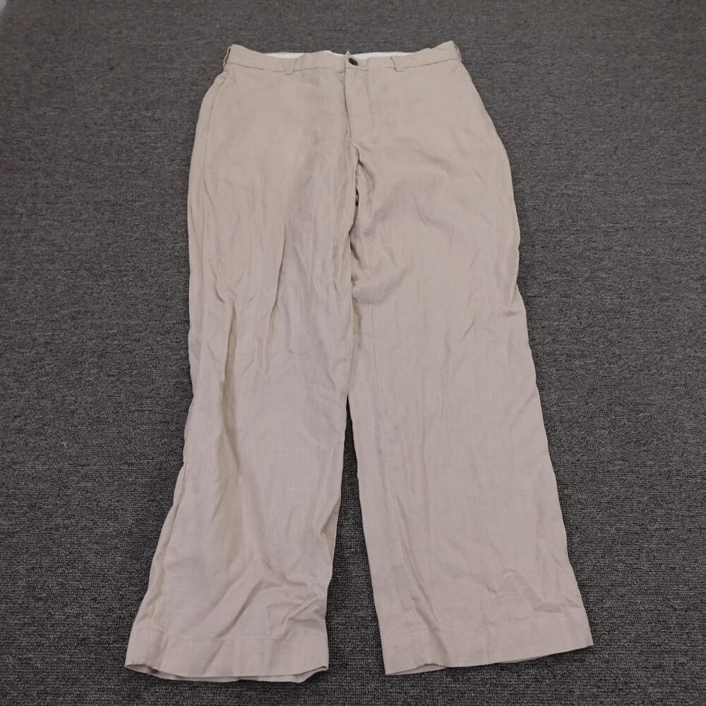 Brooks Brothers Pants Mens 34x30 Beige Linen Relaxed Fit Straight Leg Casual